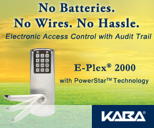 KABA. No Batteries. No Wires. No Hassle. Electronic Access Control with Audit Trail. E-Plex(R) 2000 with PowerStar(TM) Technologies.