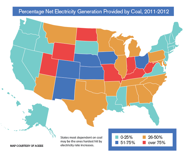 Electricity generated by coal map