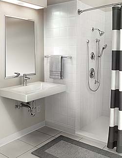 Bathroom Suite Features Faucets and Shower System Designed for Commercial Use: Moen Inc.