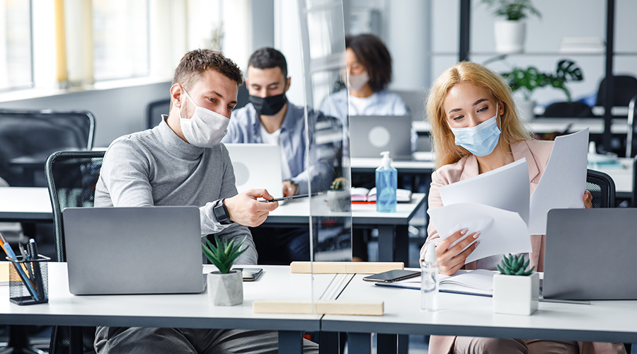 Workers in masks